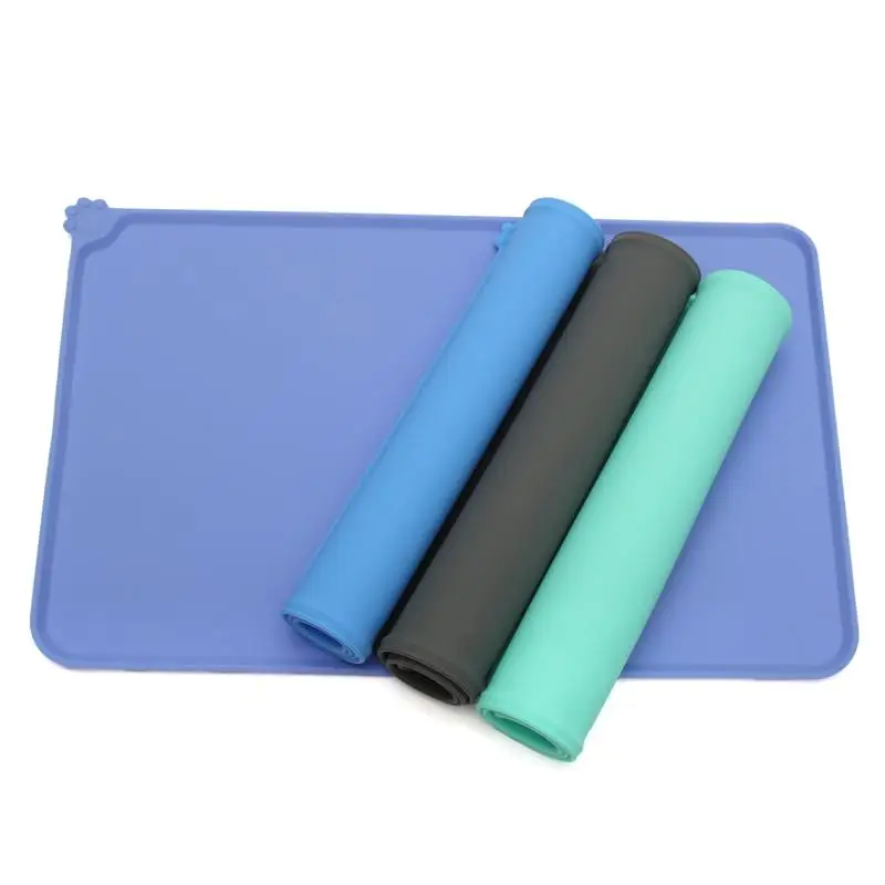 

Dog Cat Waterproof Pet Mat Solid Color Silicone Pet Food Mat Pet Bowl Drinking Water Pad Dog Feeding Mat Easy To Clean, As photo