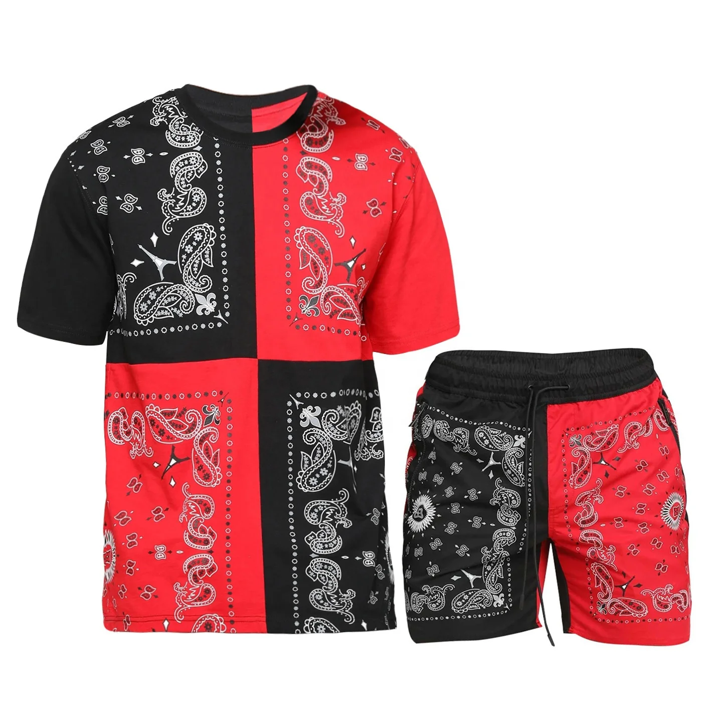 

Fashion Bandana Printed Shorts Set Summer Plus Size Men's Sportswear Sets Men 2 Two Piece Shorts Set, Customized color