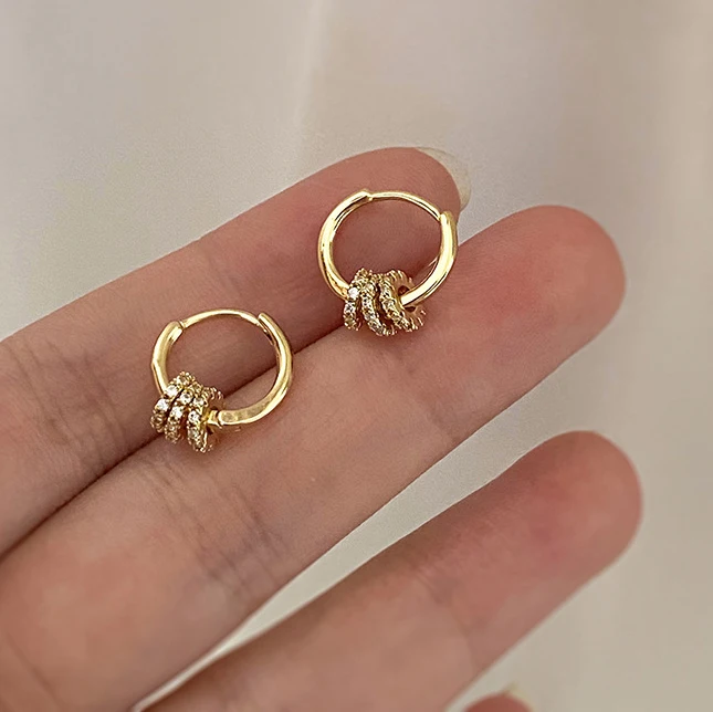 

Barlaycs 2021 Fashion Cute Circle Geometric Diamond Korean Statement Huggie Hoop Earrings for Women jewelry accessories, Gold