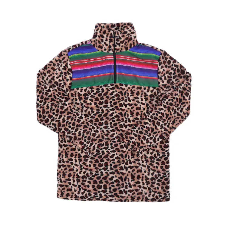 

Mommy And Me Serape Patch Flannel Fleece Serape Leopard Pullover For Winter