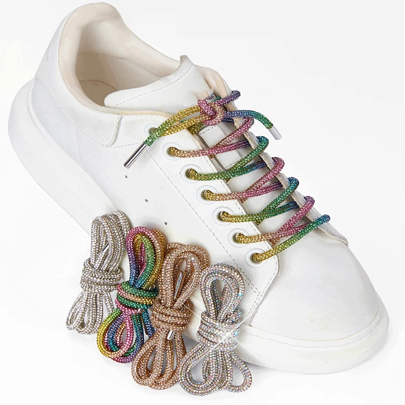 

Round Rhinestone Shoelaces Rainbow Diamond Shoelace Sneakers Shoe laces Drawstring Trouser Hoodie Dress Belt Accessories