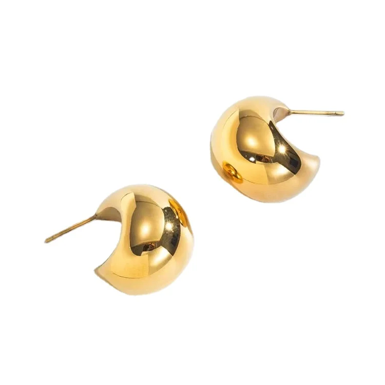 

Fashion Jewelry Ear Buckle 18K Gold Crescent Moon Circle Widening and Thickening High Grade Titanium Steel Earrings