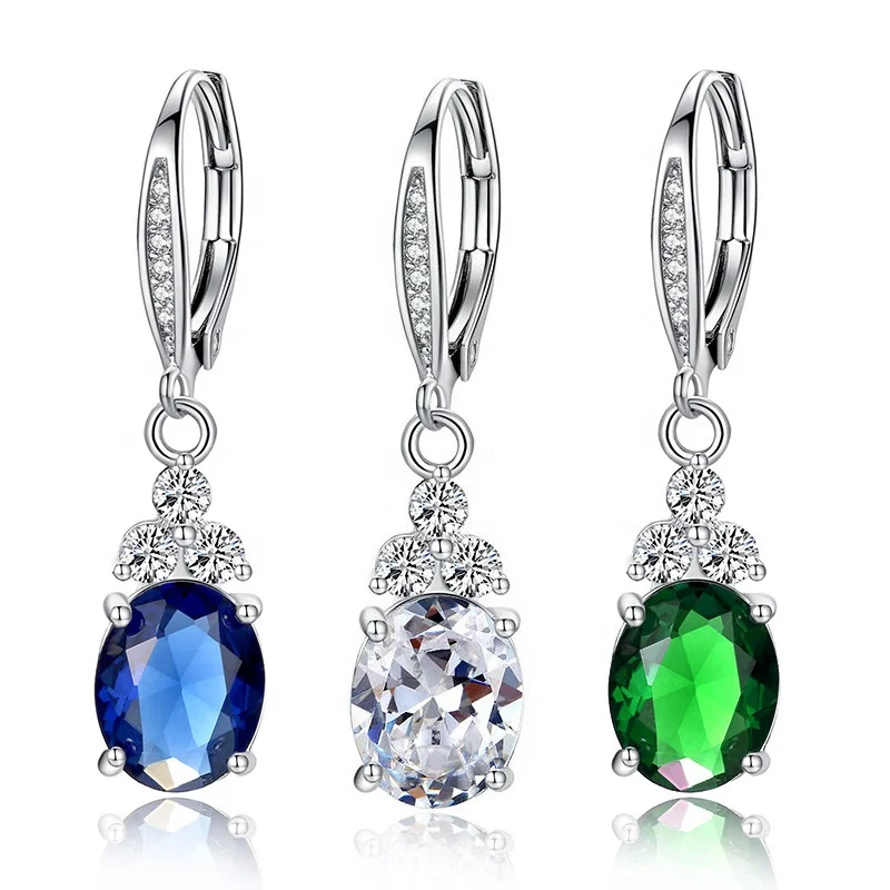 

High Quality Blue Brilliant Zircon Dangle Earrings for Women Fashion Party Anniversary Jewelry