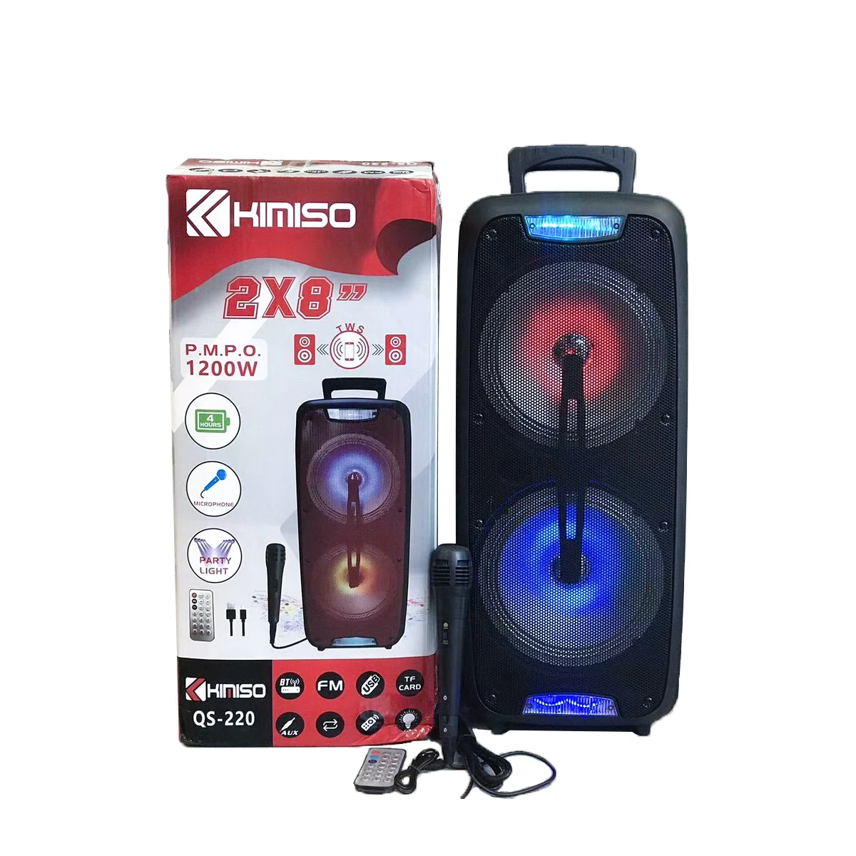 

QS-220 New Design Bass Speaker KIMISO Double 8inch Speaker Big Subwoofer Speaker With RGB Lights