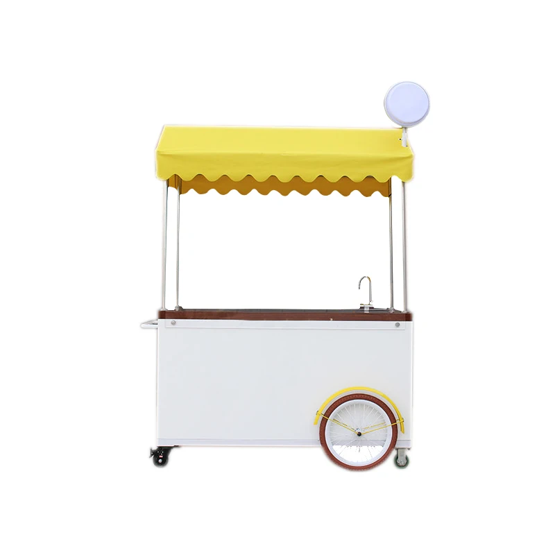 

Factory Price Mobile Food Cart Electric Bicycle Street Snack Food Trailer Food Truck With Equipment, White and yellow