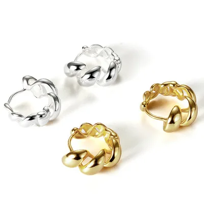 

European American 925 Sterling Silver U Shaped Hoop Earrings Curled Gold Silver Color Clip On Earrings