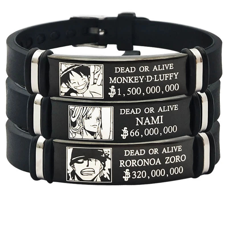 

Carline Japanese anime one piece Luffy wrist Stainless Steel Silicone Adjustable bracelet men