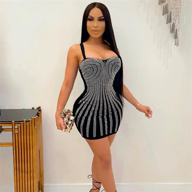 

Causal Strap Sleeveless Mini Length Evening Club Dresses 2021 Elegant Bodycon