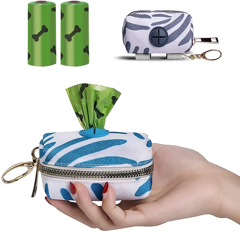 

Portable Dog Trash Bag Holder Pet Waste Bag Dispenser Garbage Oxford Cloth Zipper Storage Pouch with Rubbish Pickup Bags, Green/grey/blue/black/purple