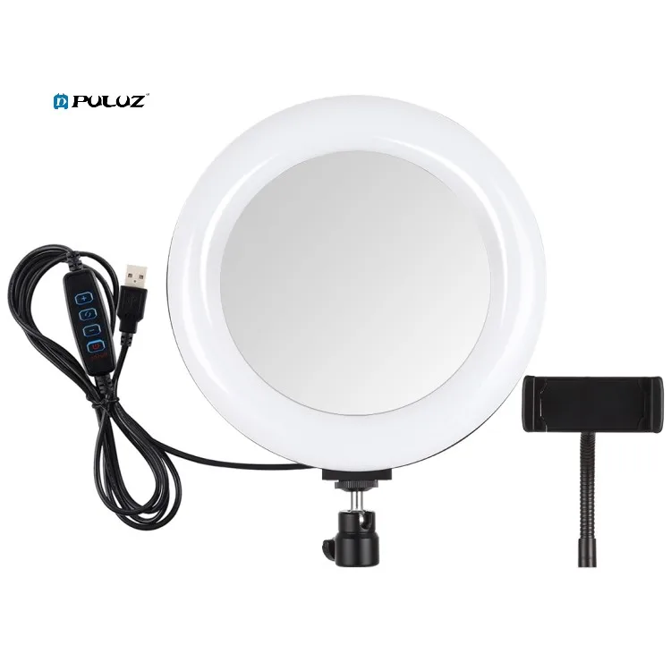 

PULUZ 7.9 inch 20cm USB 3 Modes Dimmable Dual Color Temperature LED Vlogging Selfie Photography Video Lights with mirror