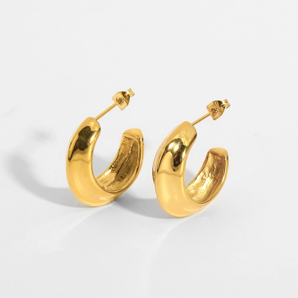 

Smooth Concave-Convex Glossy Stud Hoop Earrings for Women Jewelry Gold Color C Shape Stainless Steel Earrings