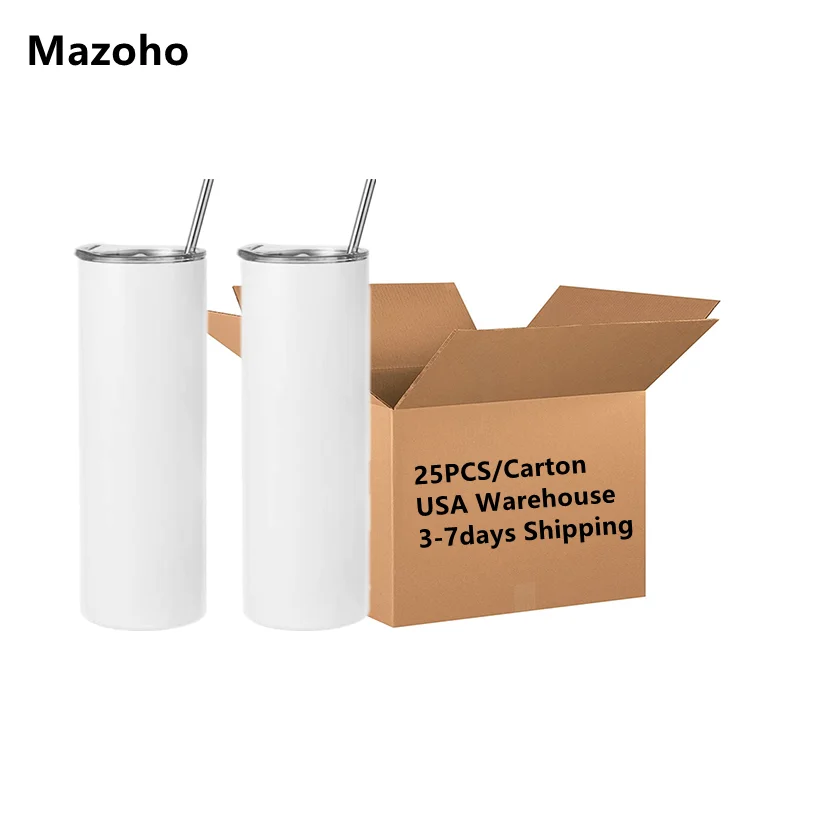 

Mazoho USA Warehouse 30 Oz Double Wall Vacuum Sublimation Tumblers White Skinny Mugs With Lid And Straw