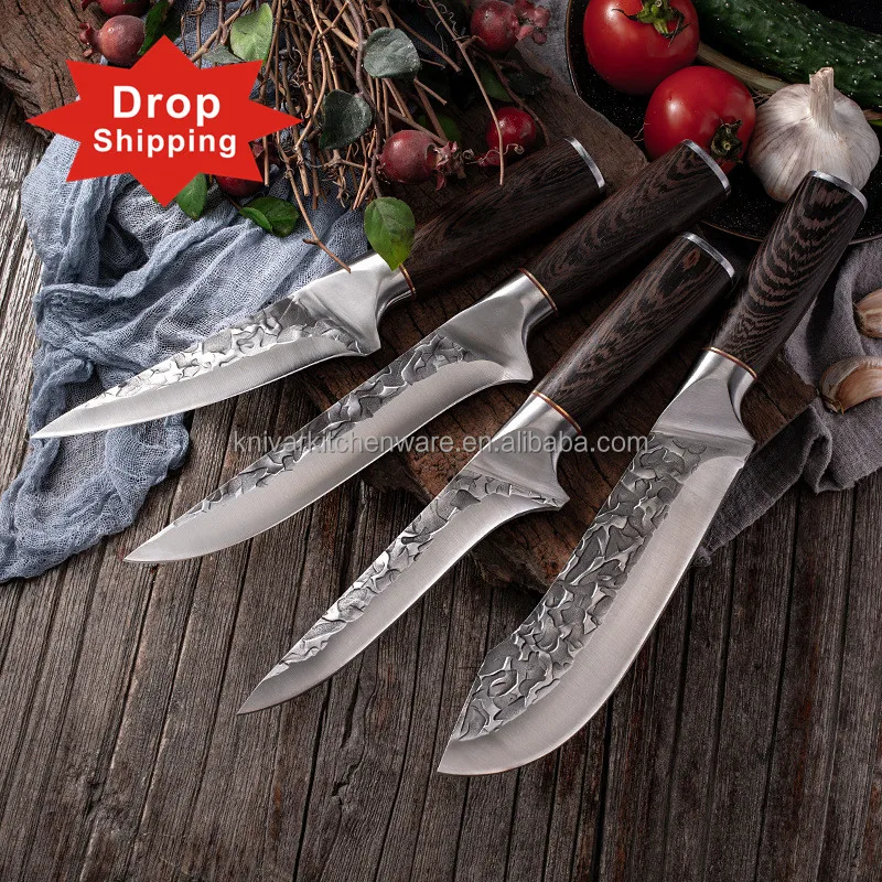 

4 pcs custom Multi-Function kitchen accessories outstanding ergonomic design sharp Boning cleaver Chinese Chef butcher knife set, Silver