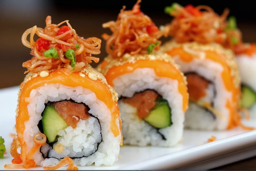 Joe's Ginger signature sushi roll presentation showing artistic plating and vibrant ingredients