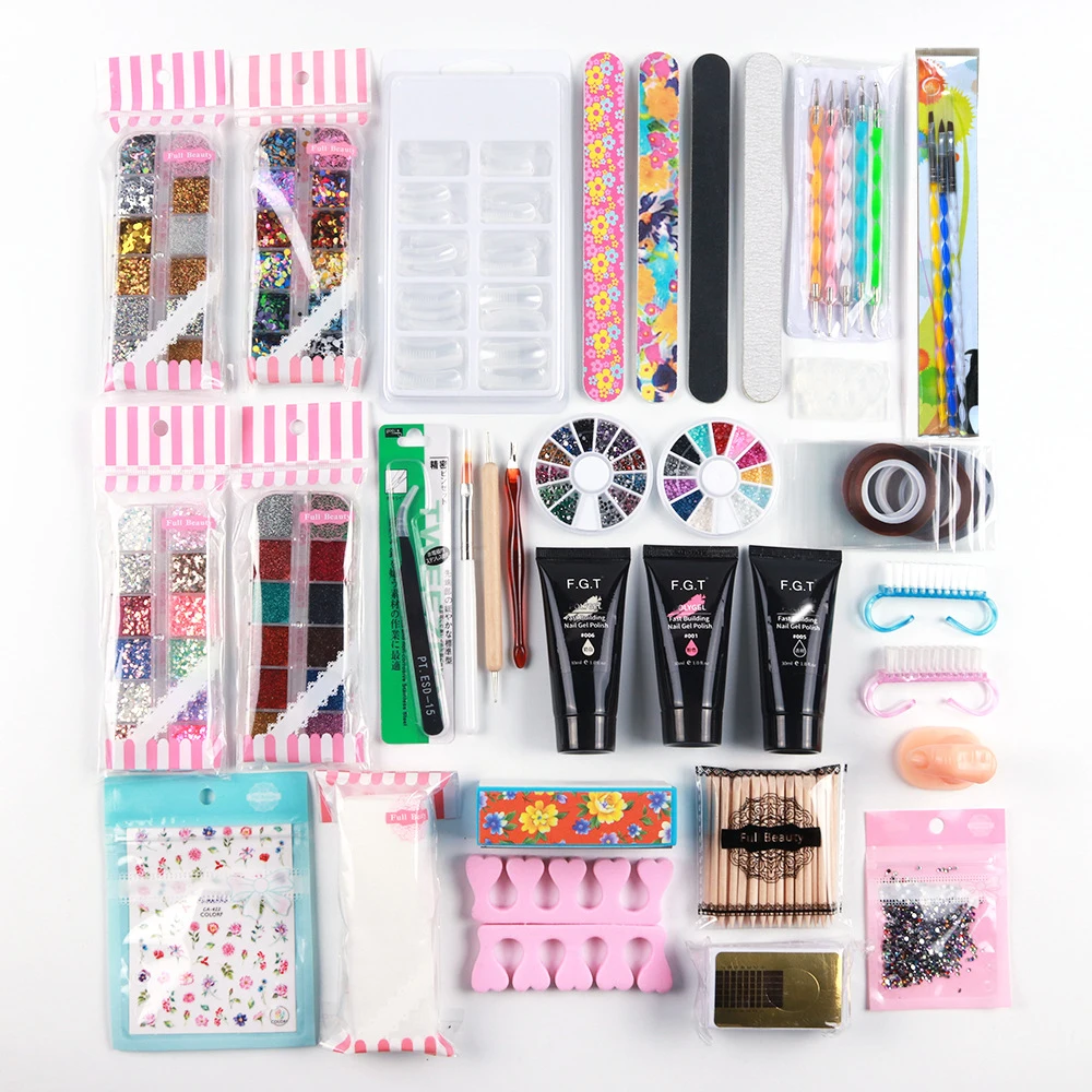

1 Bag Poly nail gel Nail Stickers and gel decoration nail rhinestones and tool kit