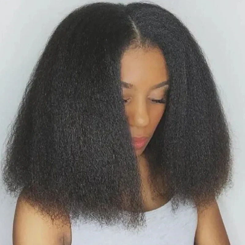 

African Wig European And American Ladies Medium Short Straigh Black Bang Human Hair Yaki Kinky Curly Wigs