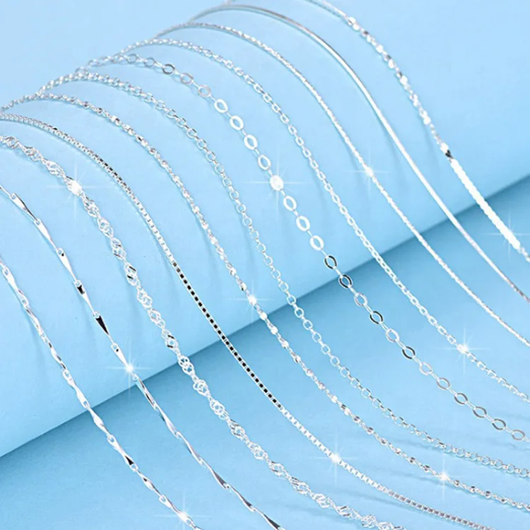 

45 cm 925 Sterling Silver Interlocking Box Chain For Pendant Necklace Jewelry DIY Accessories