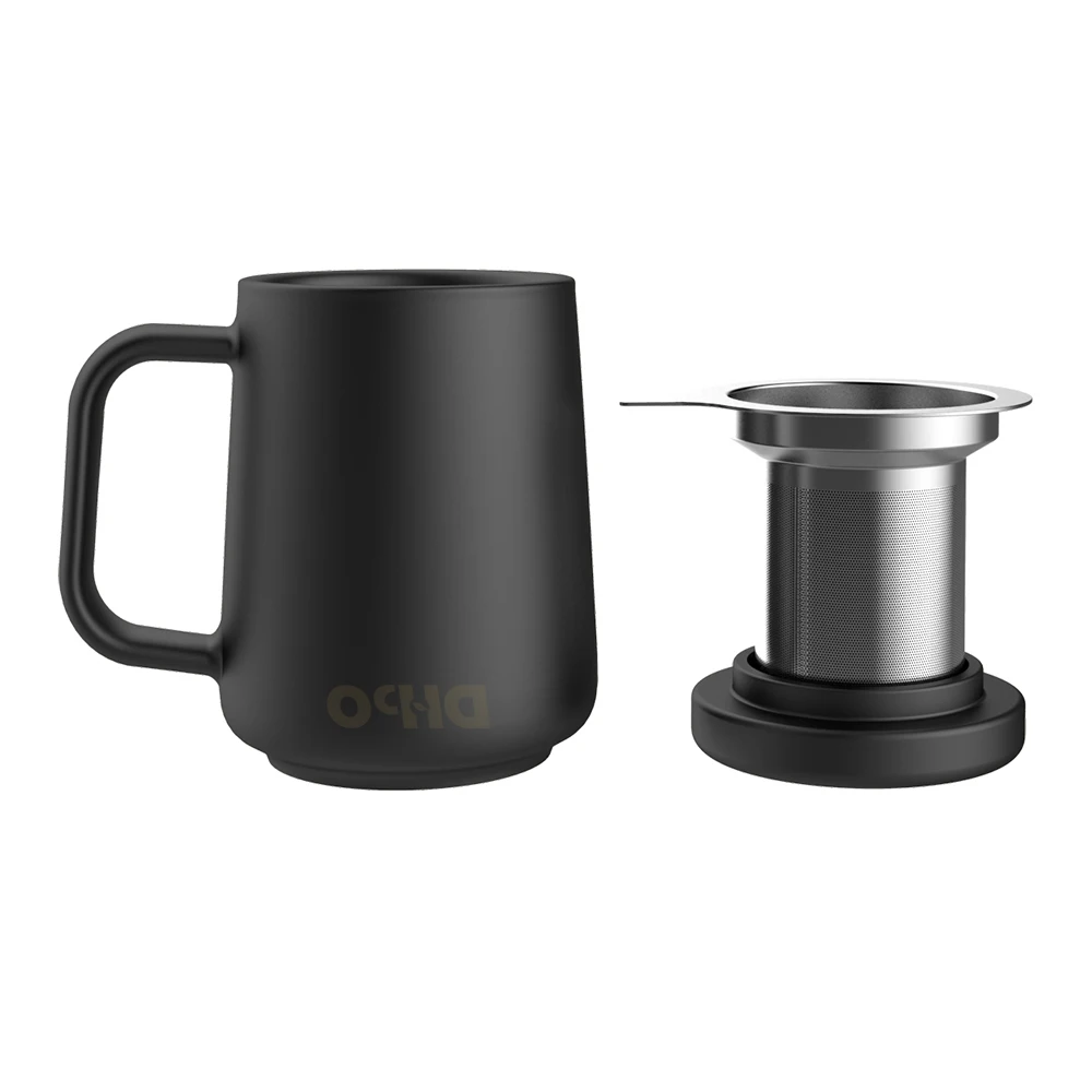 

DHPO hot sale 500ml tea mugs with unique designs porcelain tea mug with filter ceramic tea cup with lid, Black/white/red/blue