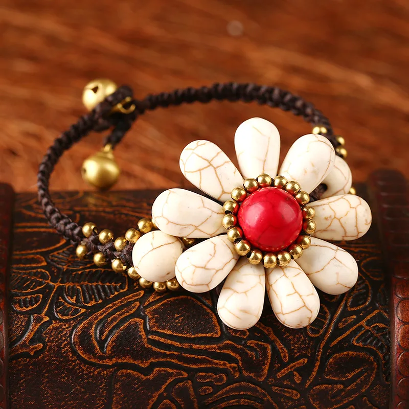 

MCS0164 Fashion Bohemian style flower bracelets Weaved cords flower charm bracelet jewelry wholesale