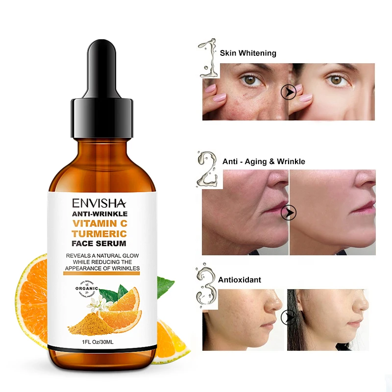 

Envisha oem custom skin care turmeric oil facial serum anti aging whitening organic turmeric vitamin c face serum 30ml