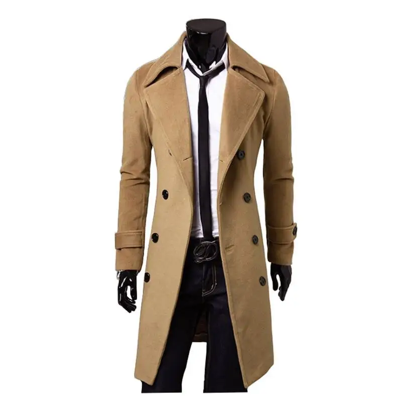 

2021 New Men Autumn Winter Lapel Turn-down Collar Gentleman Solid Color Double-Breasted Casual Coat Long Slim Woollen Overcoat