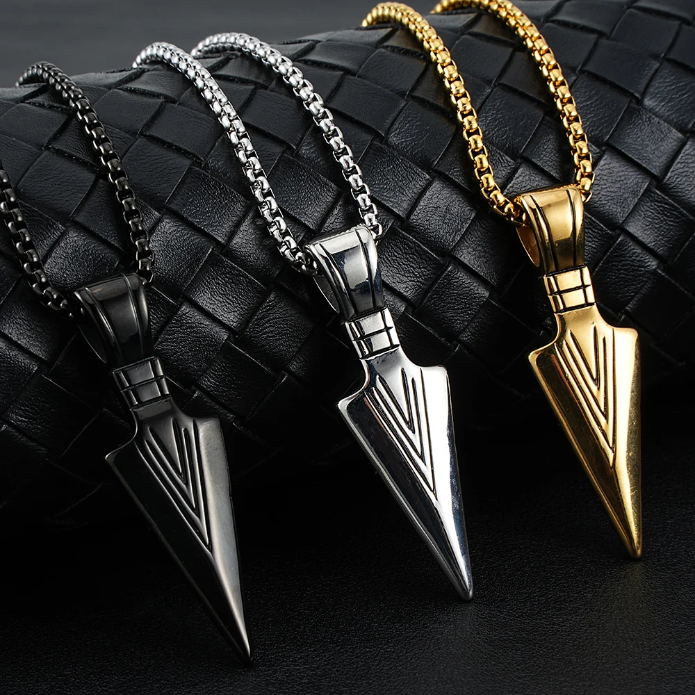 

Hip Hop Fashion Stainless Steel Spearhead Arrow Charm Box Chains Pendant Necklace For Men 2022