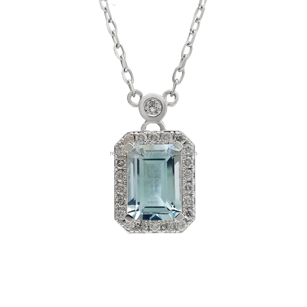 

Genuine 18K White Gold Natural Aquamarine Gemstone Necklaces Au750 Solid Gold Diamond Necklace Fine Jewelry