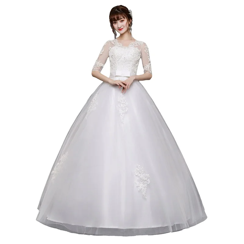 

New Korean one shoulder large wedding dress Slim shoulder length long sleeve wedding dress