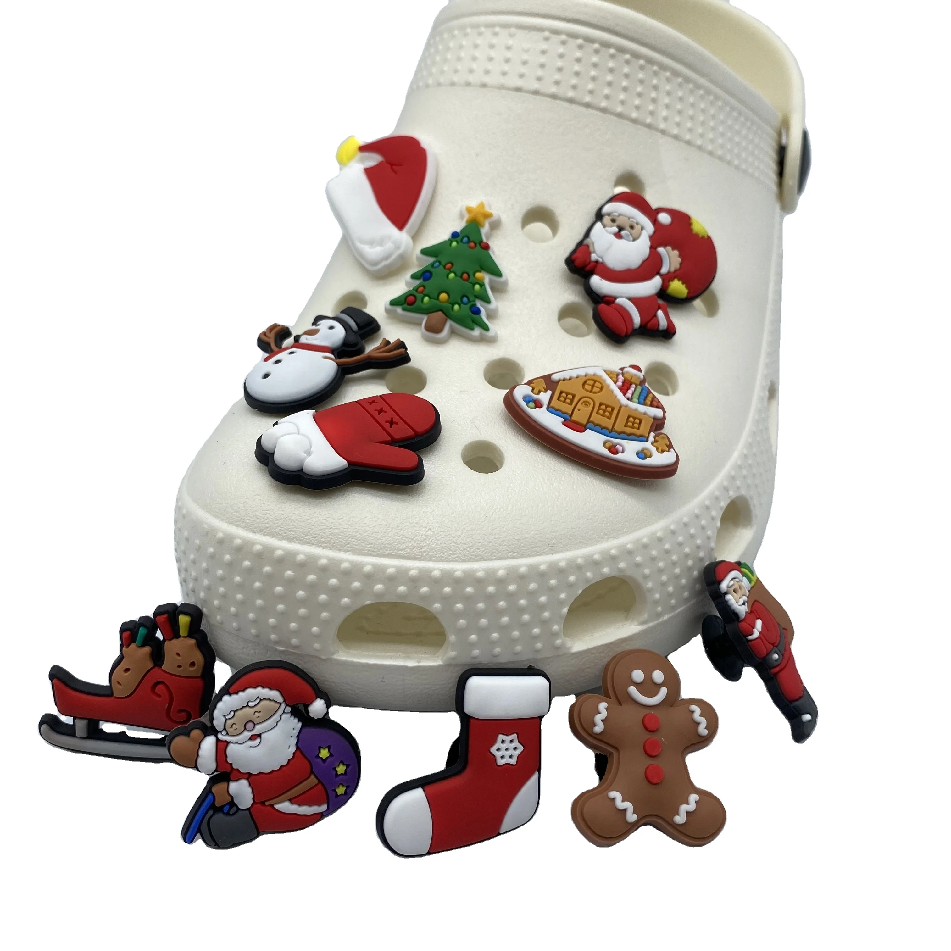 

Christmas cartoon clog charms Santa Claus snowman soft PVC shoe charms shoes decoration charms Design customization, As picture
