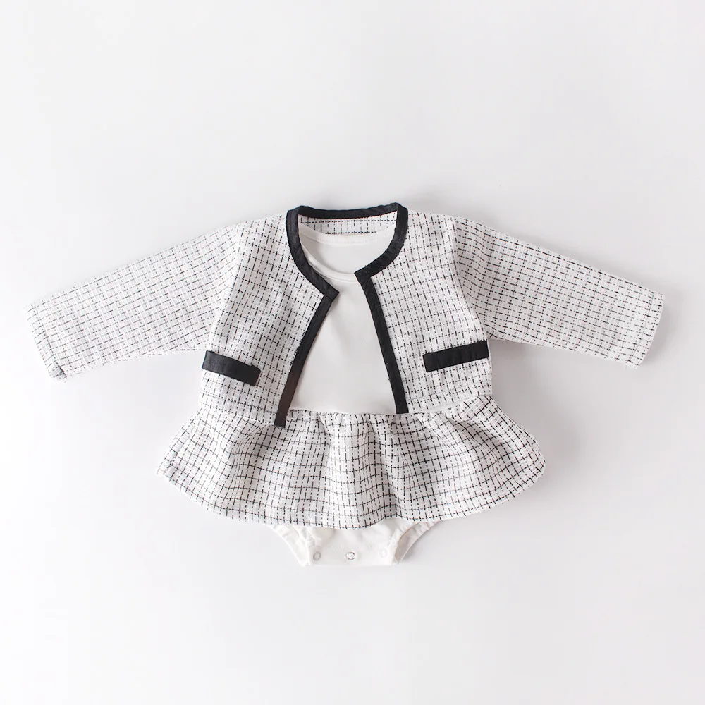
wholesale newborn baby romper+girls coat clothing set Infants & Toddlers plaid romper ENG008 