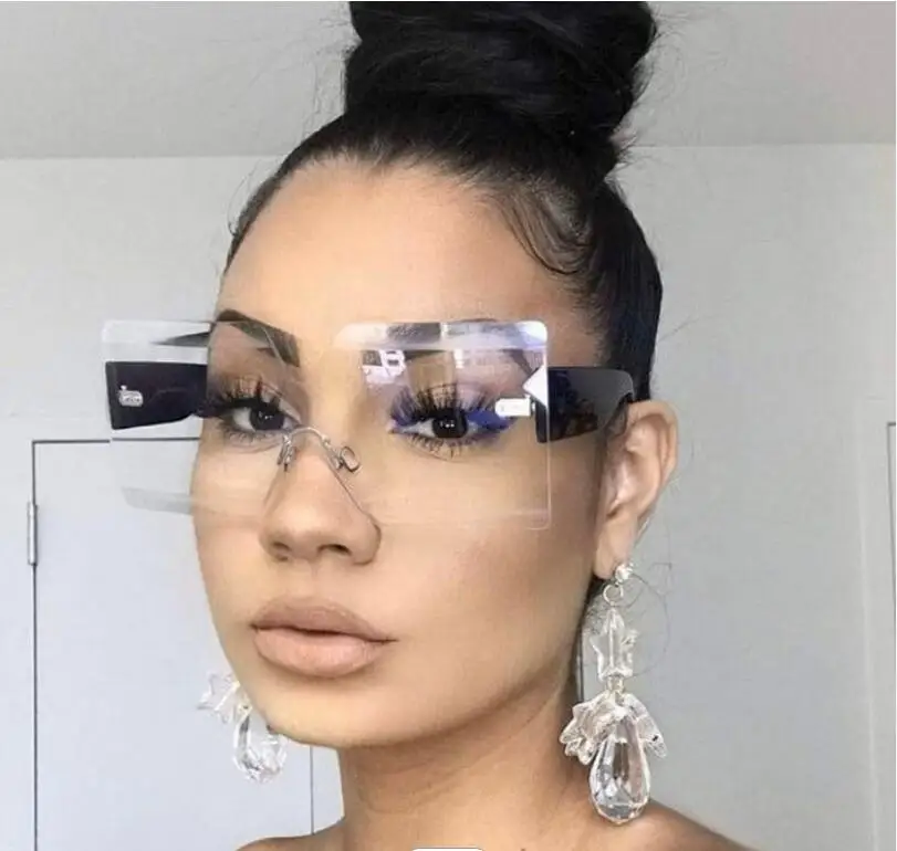 

17910 newest fashionable ins style sun shades rimless square oversized sunglasses women 2021