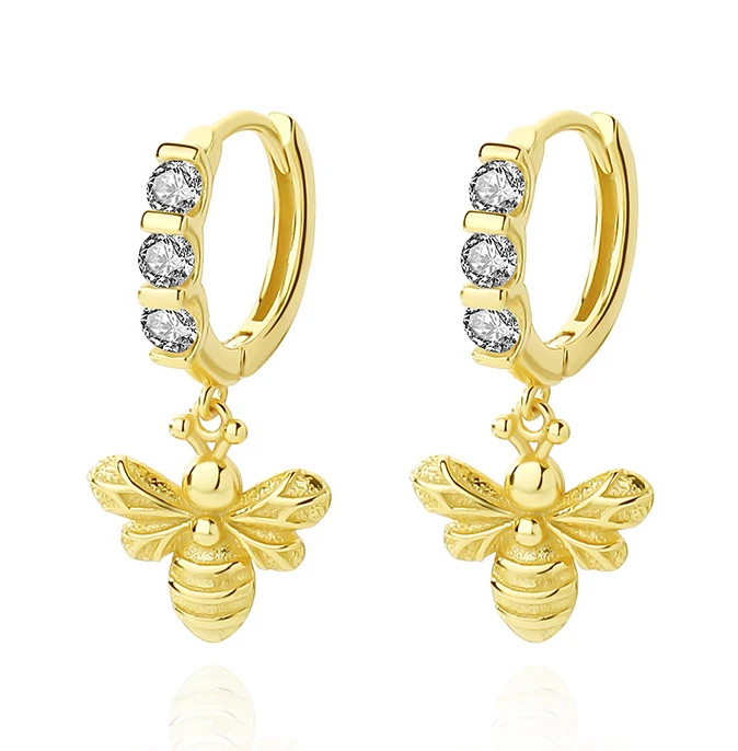 

Damila Original Design Earrings 925 Silver Zircon Cute Bee Charm Earrings Hoop 18K for women