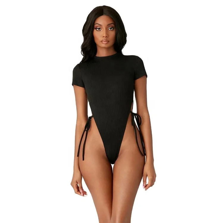 

2021 Latex Wholesale Fitness Sexy Black High Leg Ribbed Bodysuits for Women, Nude , black , white , brown or customized