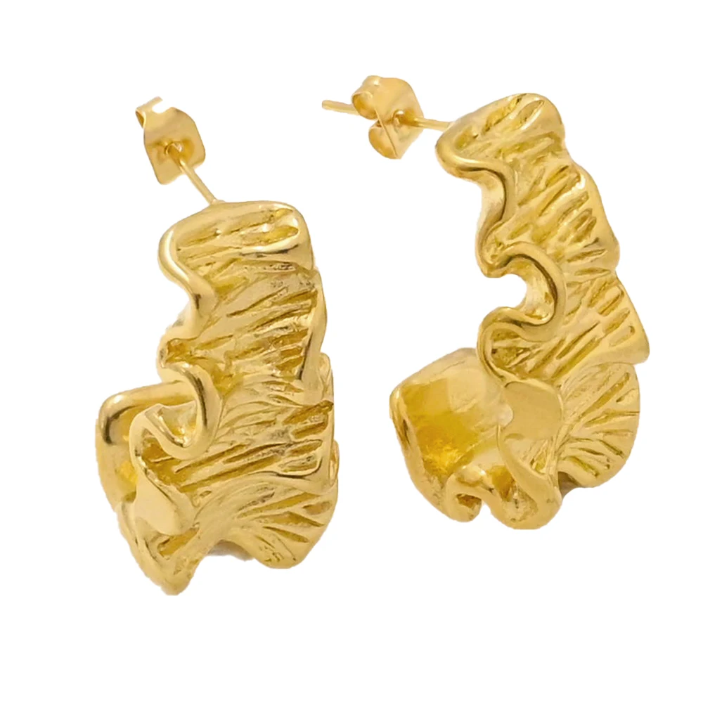 Fashion Irregular Wrinkle Pleated Texture Stainless Steel Hoop Earrings Retro Clip On Earrings Jewelry Women Bijoux