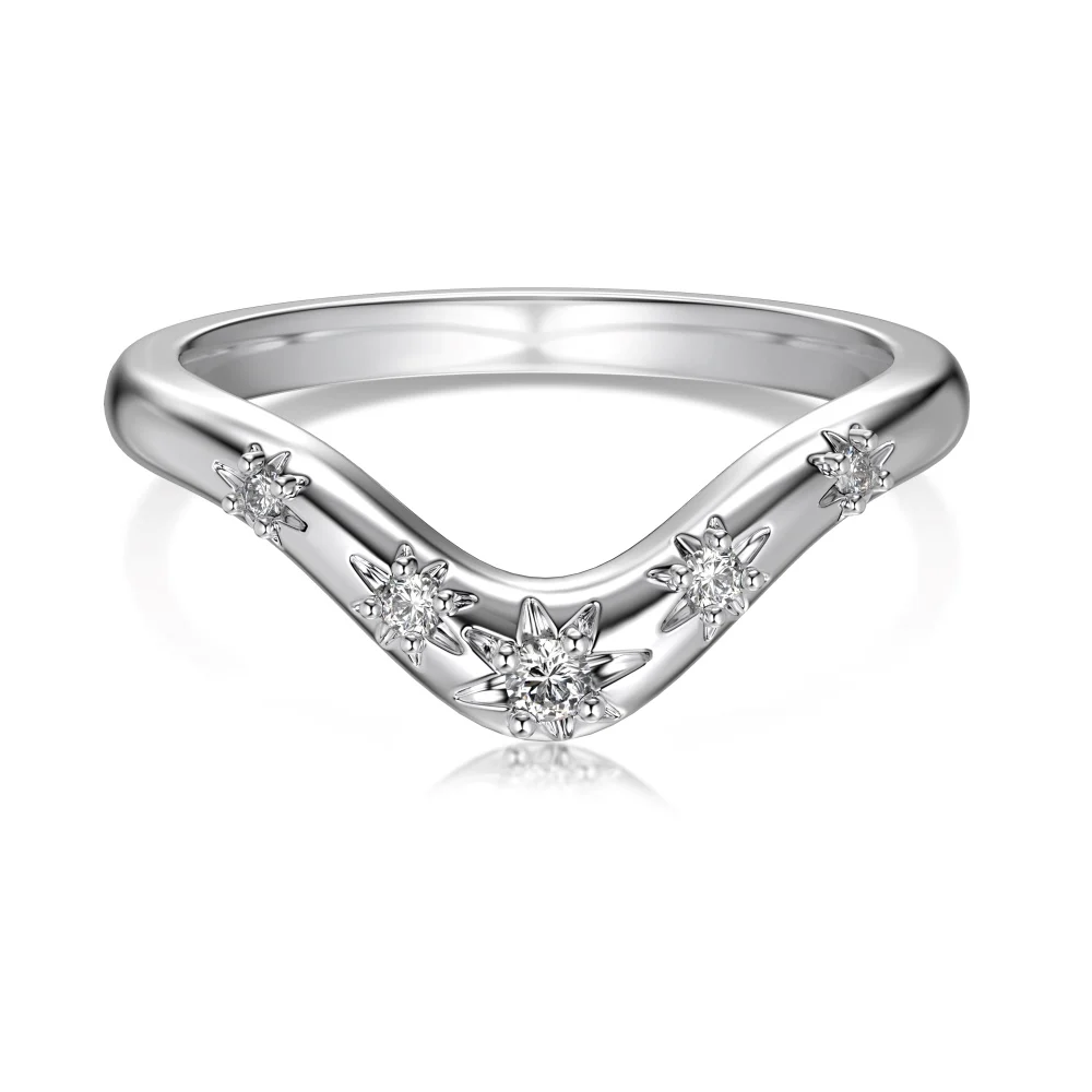 Dylam Wave Sterling Silver S925 Jewelry Stacking Ring Custom Cz Cubic Zircon Irregular Design Minimalist V Shape Rings for Women