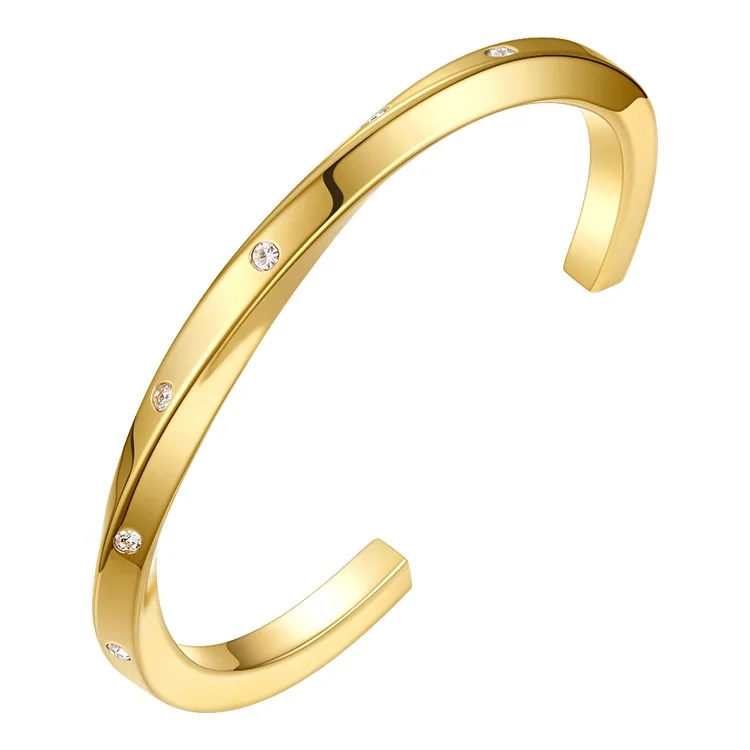 

High Quality 18K Gold Plated Stainless Steel Twisted Open Bangle B202162