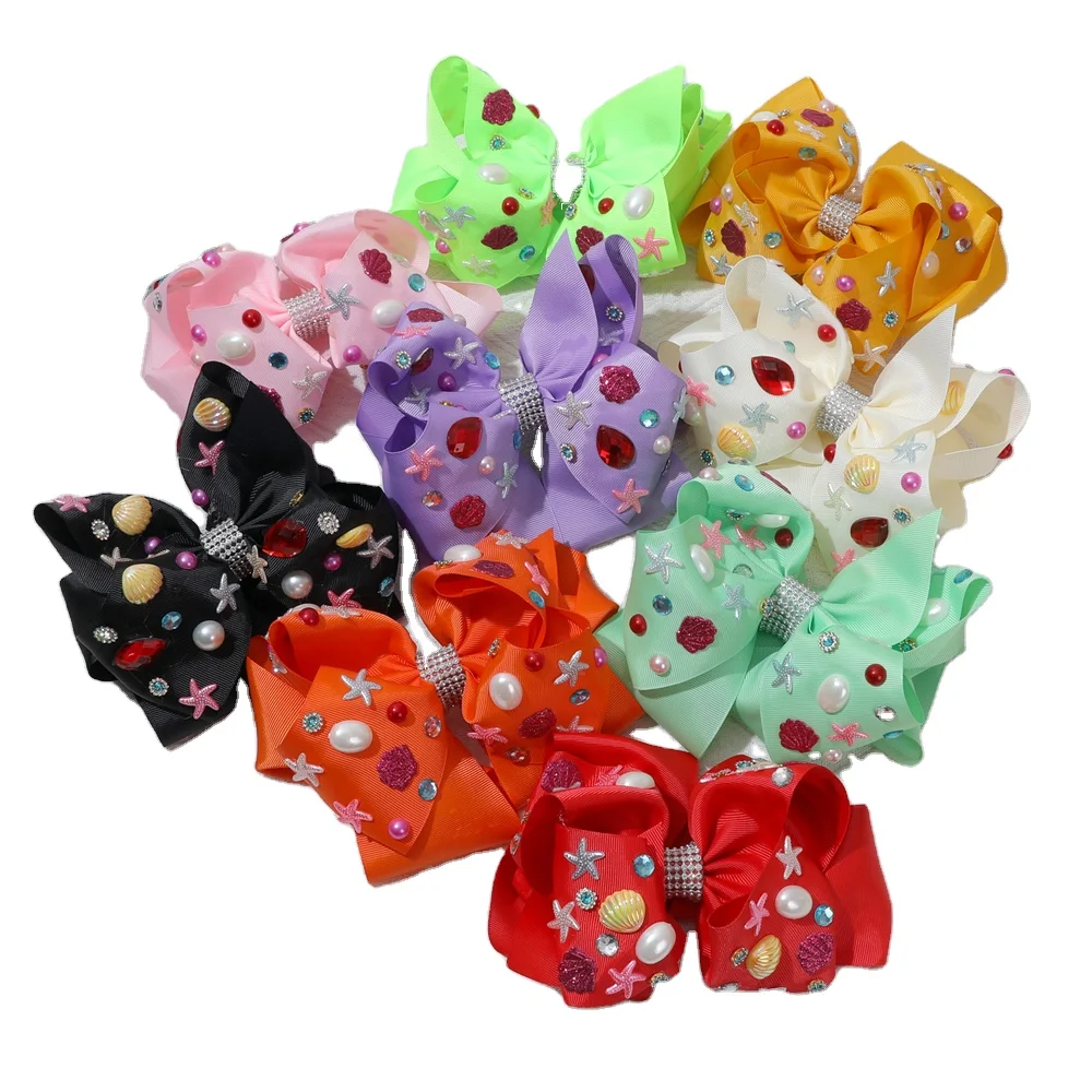 Fuyu In Stock 8 Inch Star Sparkling Pearls Kids Headbow with Silver Hair Clips Girls Headband Hair Accessories(with box)