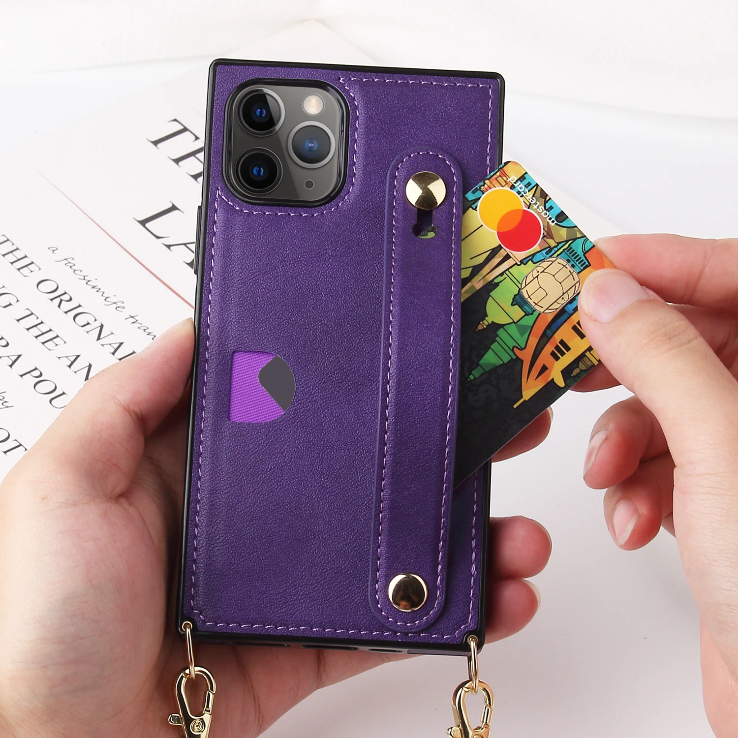 

Delicate Slanted Cross Wristband Wallet Phone Case With Strap For iphone 12, Multiple colors
