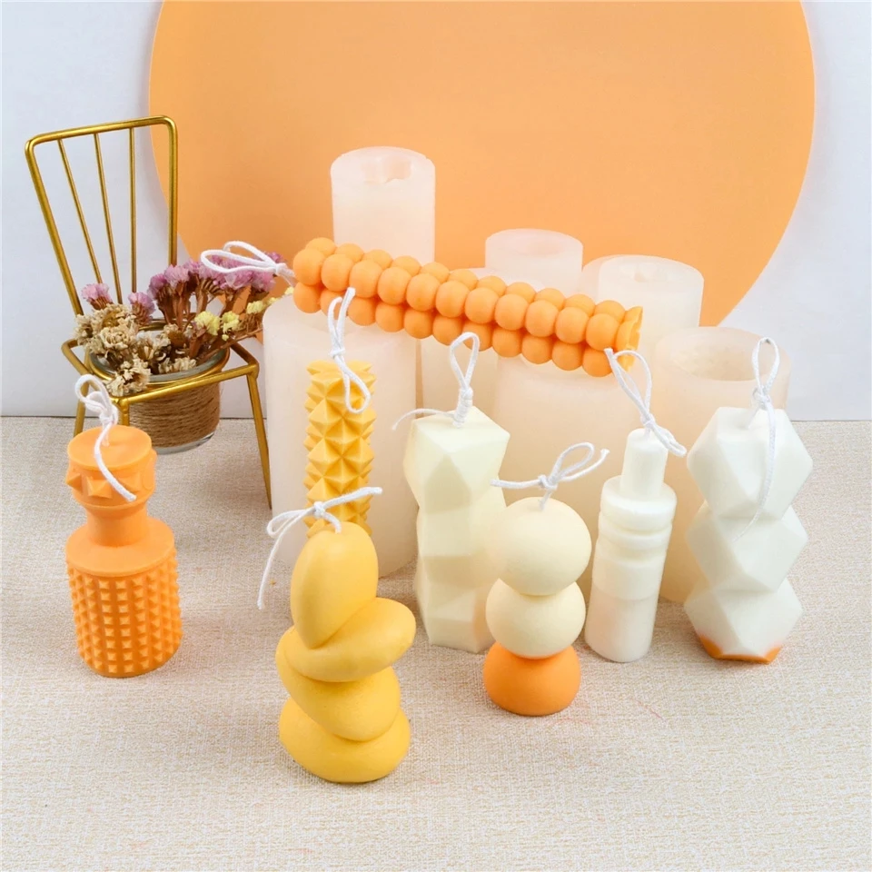 

Shaped silicone candle mold bubble cube candle mould round pillar silicon mold for candle making, Random