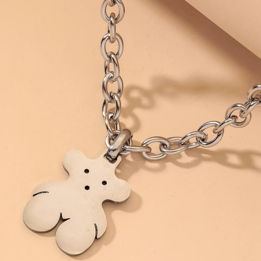 

Durable Korean Design Cute Necklace Stylish Panda Panda Necklace Stainless Steel Necklace, Silver