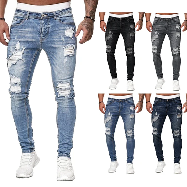 

2020 Custom men's fashion ripped skinny distressed jeans men pantalon denim trousers, 7 colors