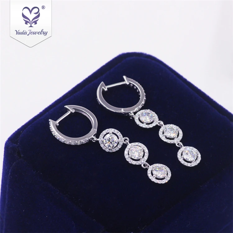 

Unique design white moissanite stone 925 silver gold plated hoop earrings for women