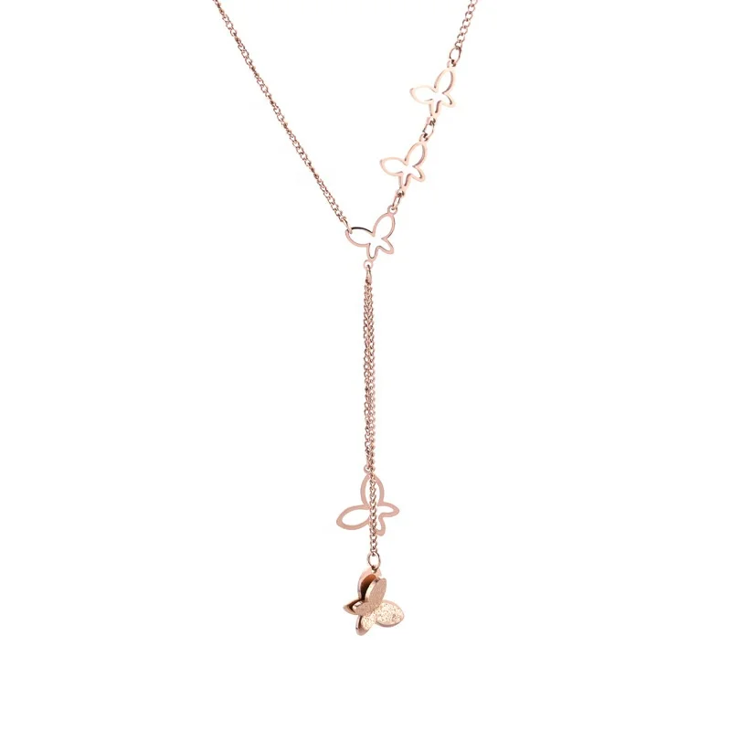 

New fashion adjustible necklace stainless steel minimalist buterfly necklace, Rose gold