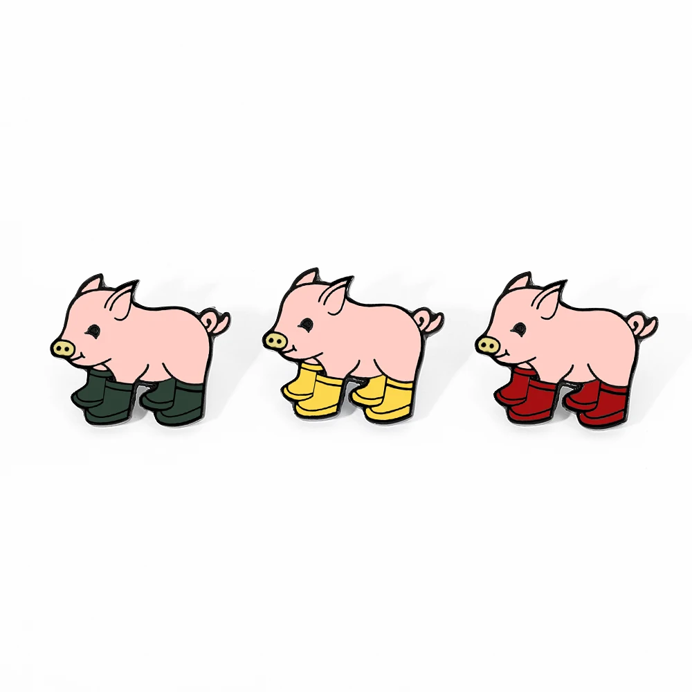 

Cute Pig Brooch Enamel Pins Badge Cartoon Rain boots Pink Pig Brooch Pins Buckle Lapel Pins Brooches for men women friends, As picture