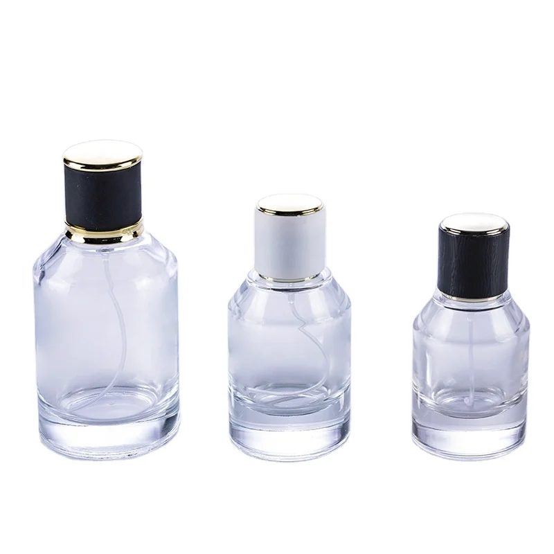 

RTS products transparent empty crimp neck mist spray 30ml 50ml 100ml glass perfume bottle with lid