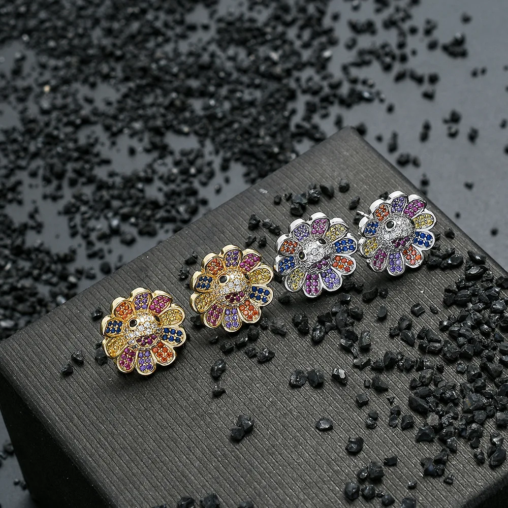 

Tiktok trend sun flower 21524 earring INS copper square full of zircon charm CZ joyas