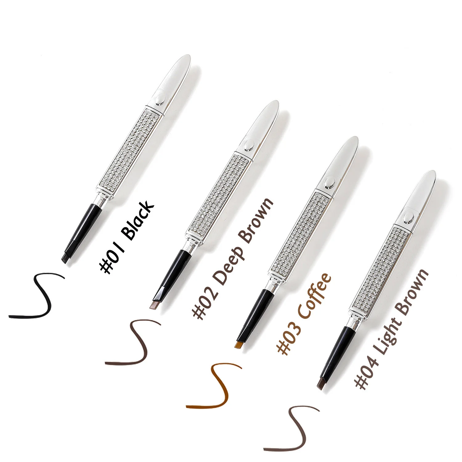 

Silver Tube eyebrow pencil double ends are not easy to faint and the refill is replaced with a belt, As shown