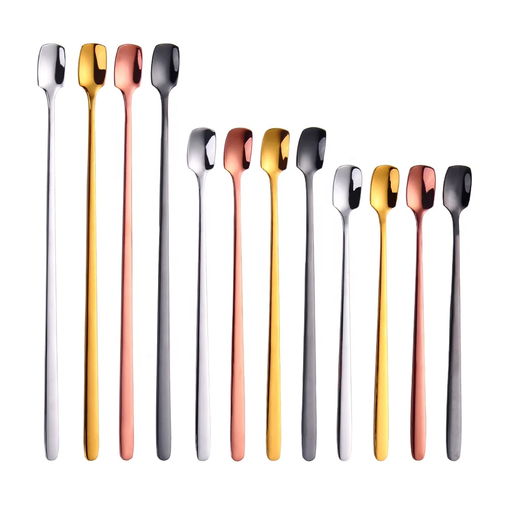 

Long Handle Stainless Steel Cocktail Mixing Stirring Tea Coffee Spoon Ice Cream Spoon, Silver, gold, rose gold, black