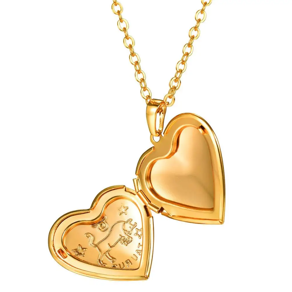 

18K gold plated Heart Shaped Cute Photo Locket Zodiac Signs Photo Frame Box Pendants Necklace