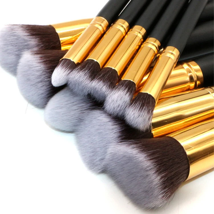 

10Pcs Set Black Plastic Gold Tube Makeup Brushes Set Eyes Beauty Tools Kit Portable